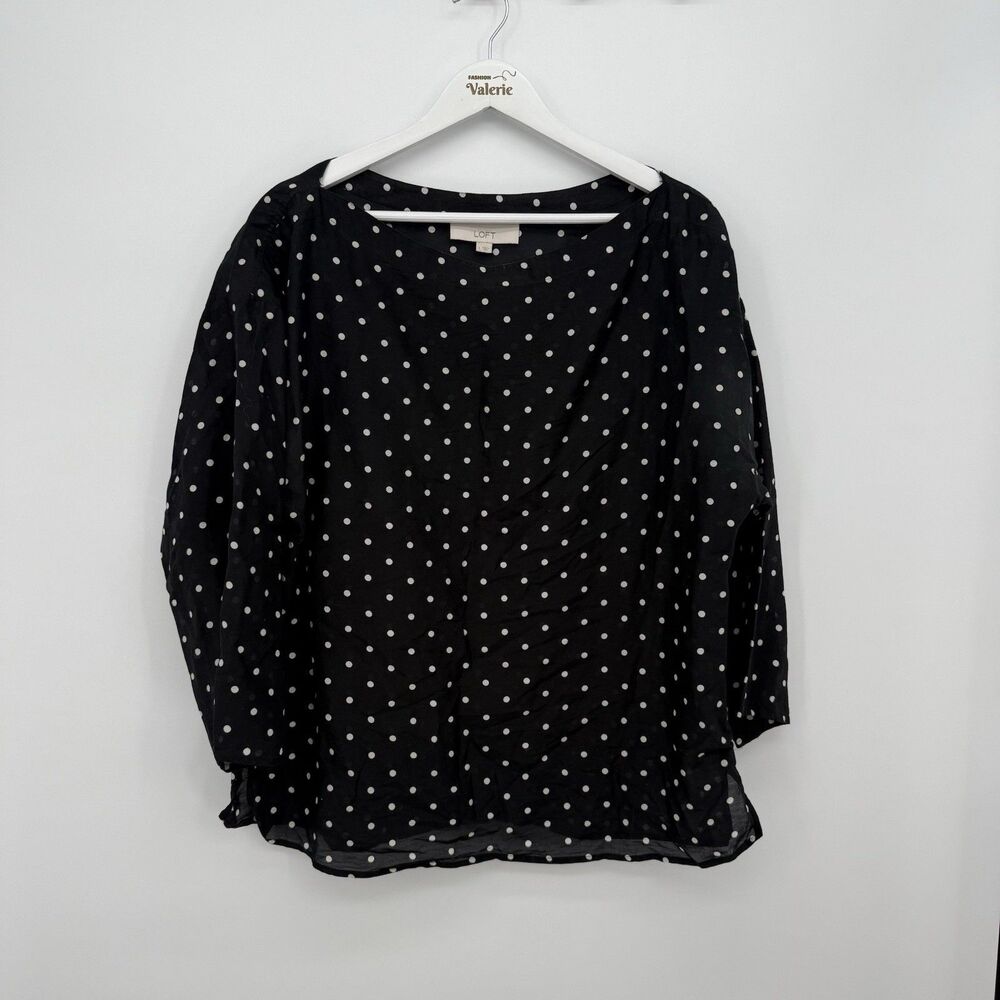 Loft Polka Dot Cotton Silk Blend 3/4 Sleeve Top Size Large